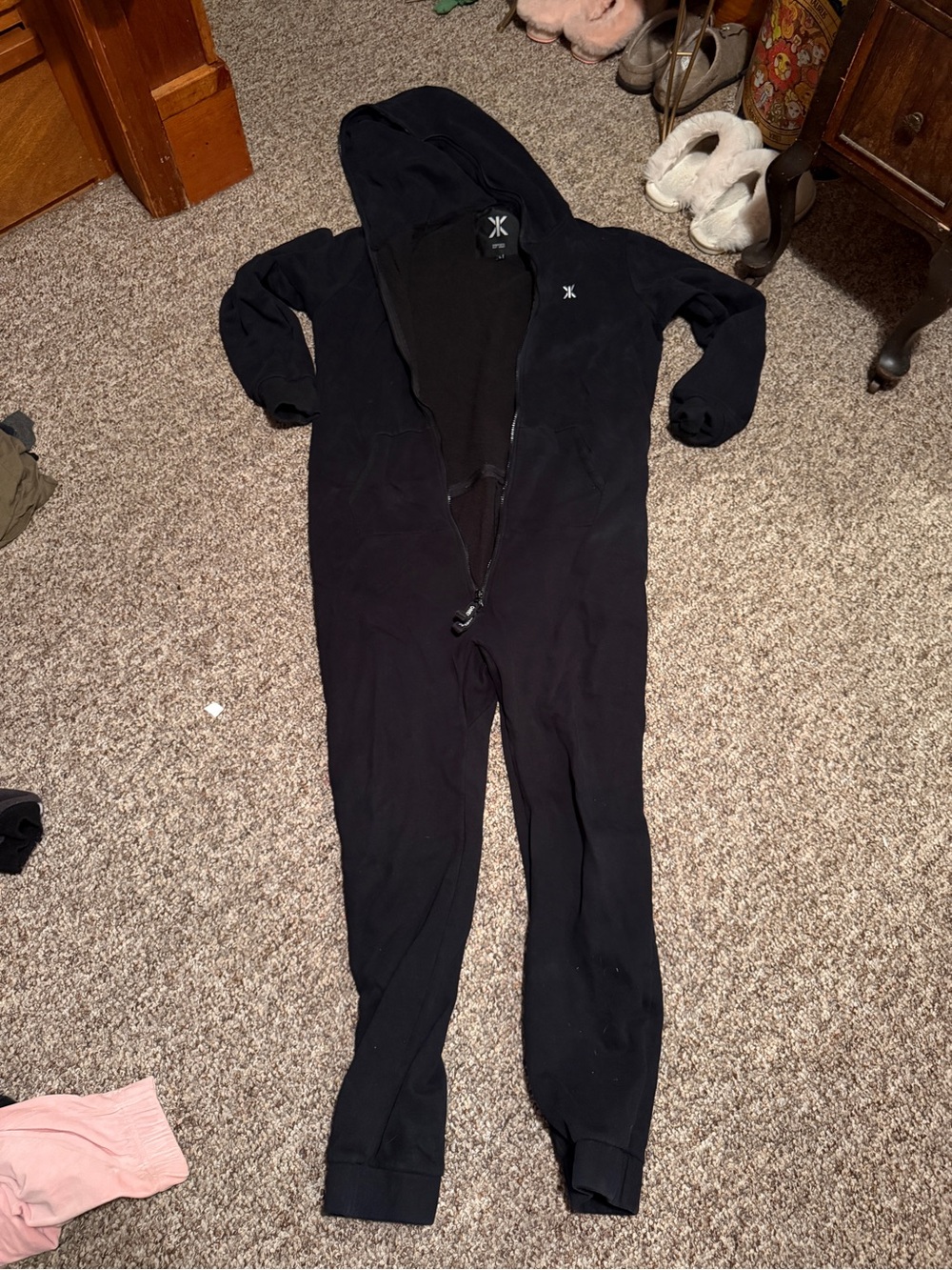 Onepiece Black Hooded Footie Jumpsuit